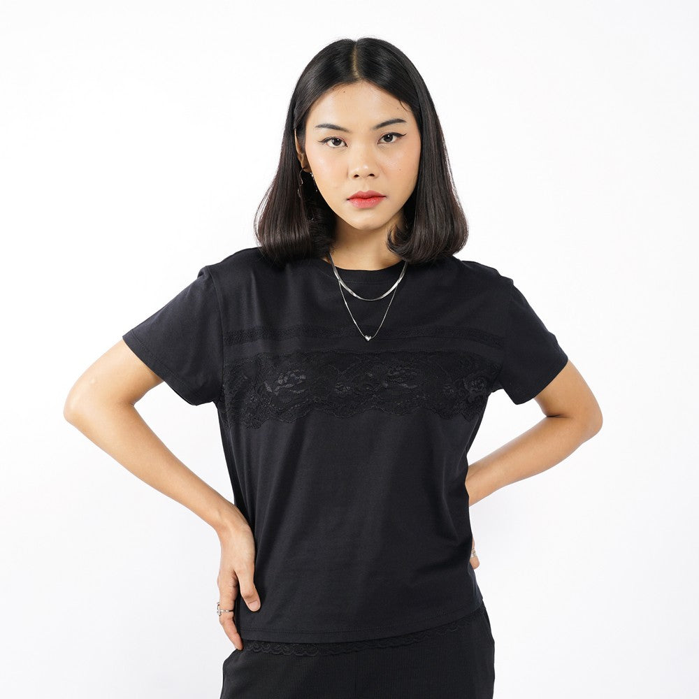 Greenlight Women's T-Shirt Short Sleeve Loose Fit Cotton Lace Luna C010626