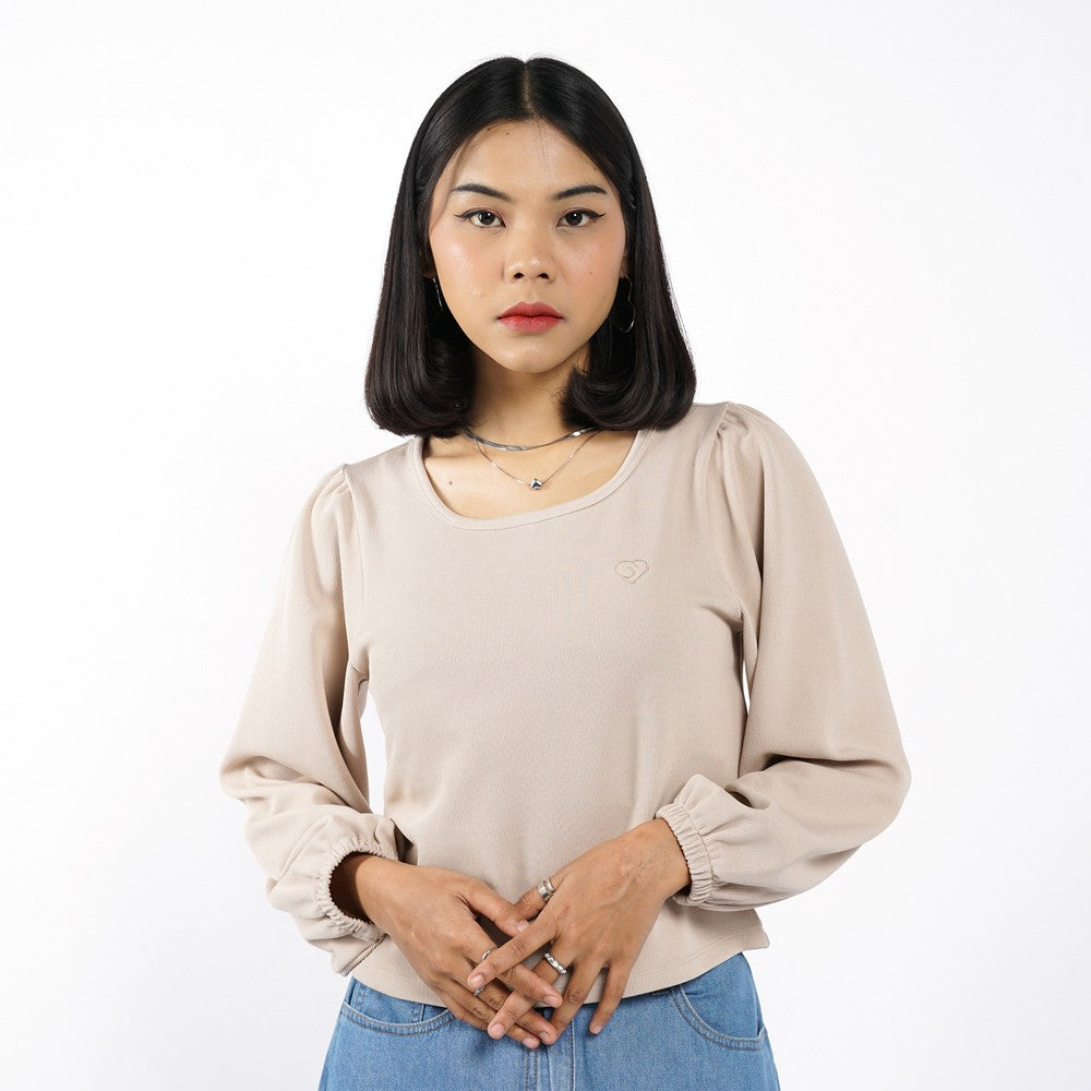 Greenlight Women's T-Shirt Long Balloon Sleeve Body Fit Mini Rib Sonoko C010826