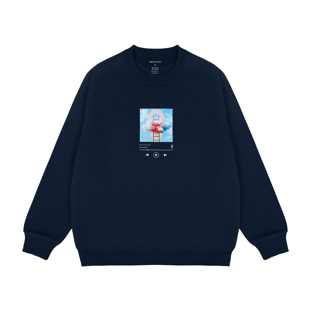 Greenlight Jaket Pria Crewneck Sweatshirt Regular Fit Fleece Sky Playlist OL-C070425
