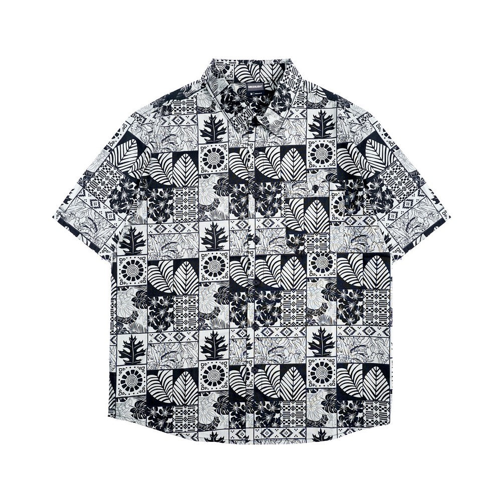 Greenlight Men's Shirt Short Sleeve Regular Fit Cotton Poplin Full Print Jean HP-C011125