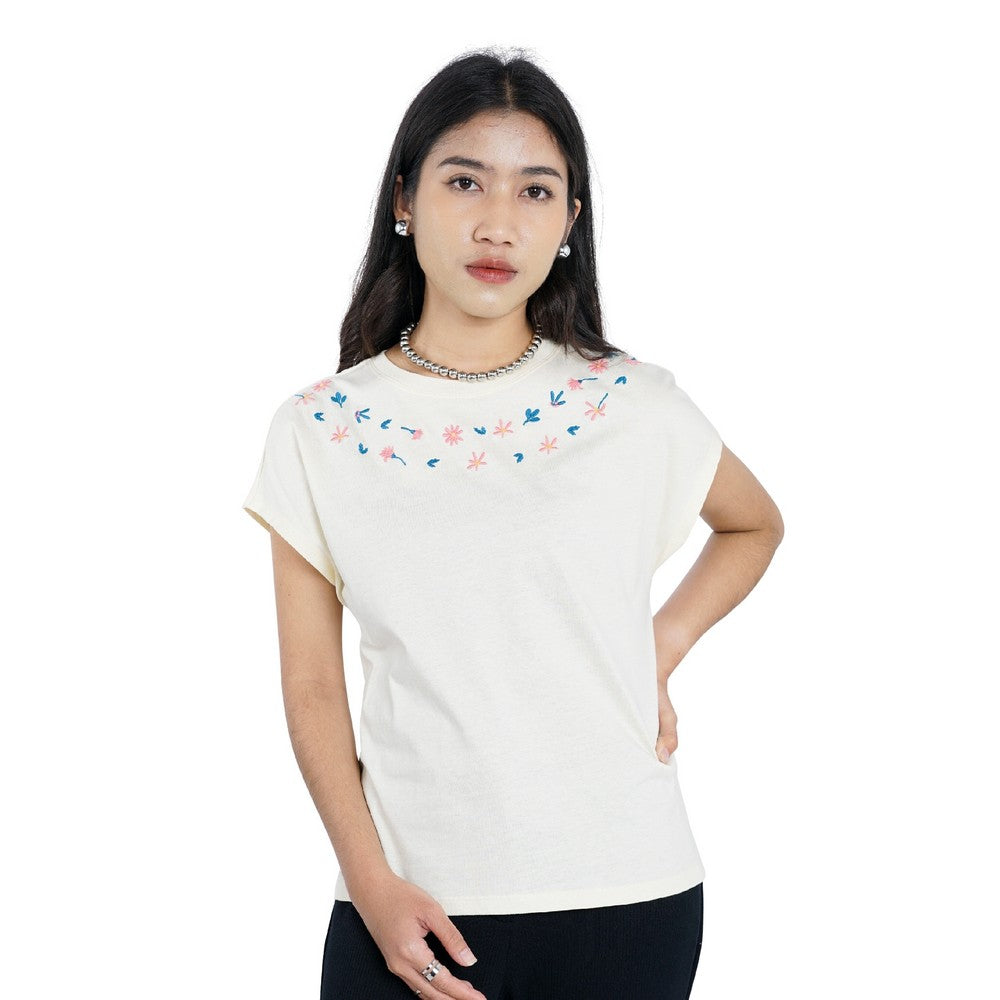 Greenlight Women's T-Shirt Sleeveless Loose Fit Cotton Embroidery Tomie C101225