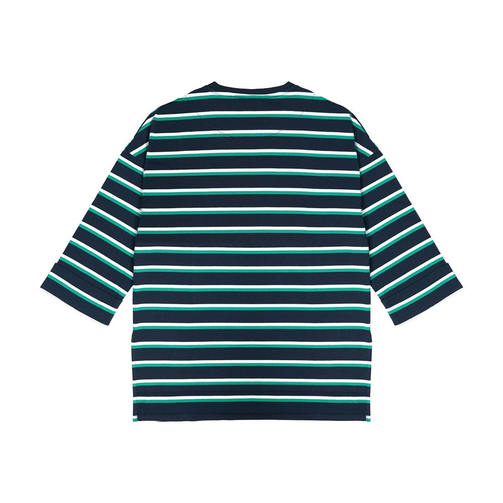 Greenlight Kaos Garis Wanita Lengan 7/8 Loose Fit Katun Polyester Stripe Tee Rui HP-C050126