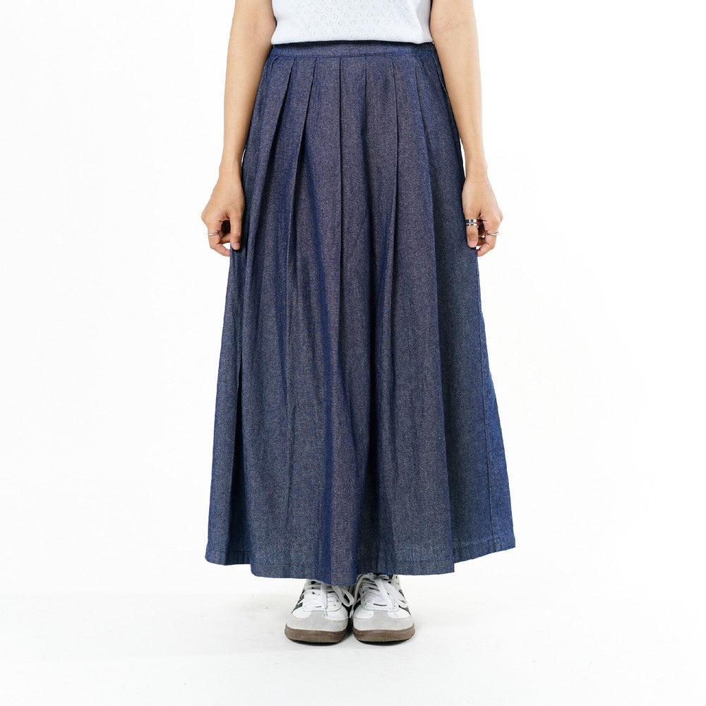 Greenlight Women's Midi Pleated A Line Skirt Cotton Denim Kay HP-C030126