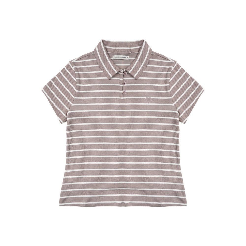 Greenlight Women's Collar T-Shirt Short Sleeve Basic Fit Stripe Tee Sana HP-C030326