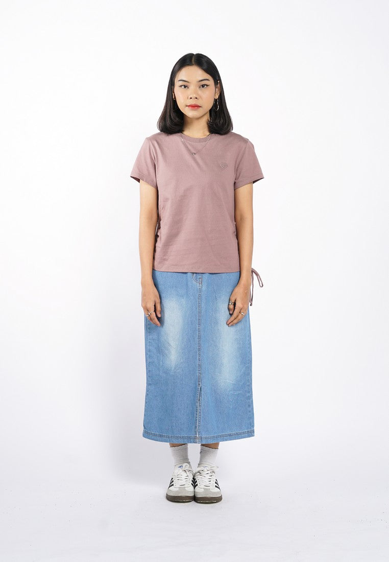 Greenlight Women T-Shirt Short Sleeve Body Fit Cotton Ruched Side Nozomi HP-C090426