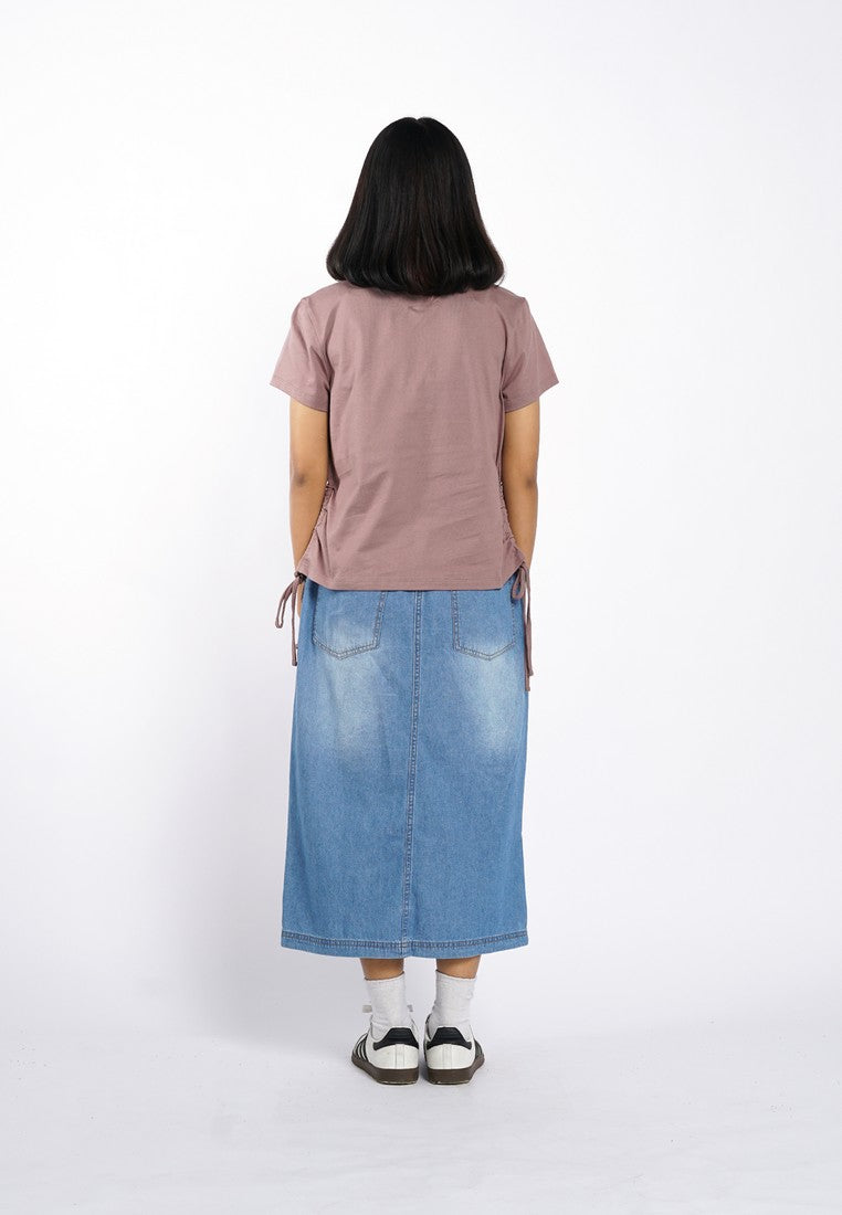 Greenlight Women T-Shirt Short Sleeve Body Fit Cotton Ruched Side Nozomi HP-C090426