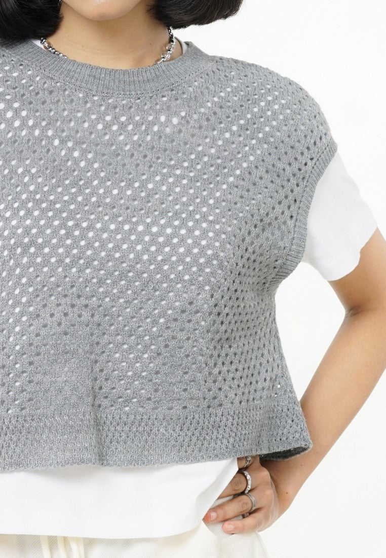 Greenlight Kaos Wanita dengan Vest Crochet Rajut Loose Fit Zia HP-C020326