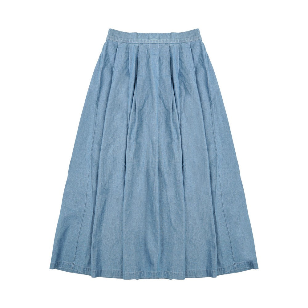 Greenlight Women's Midi Pleated A Line Skirt Cotton Denim Kay HP-C030126