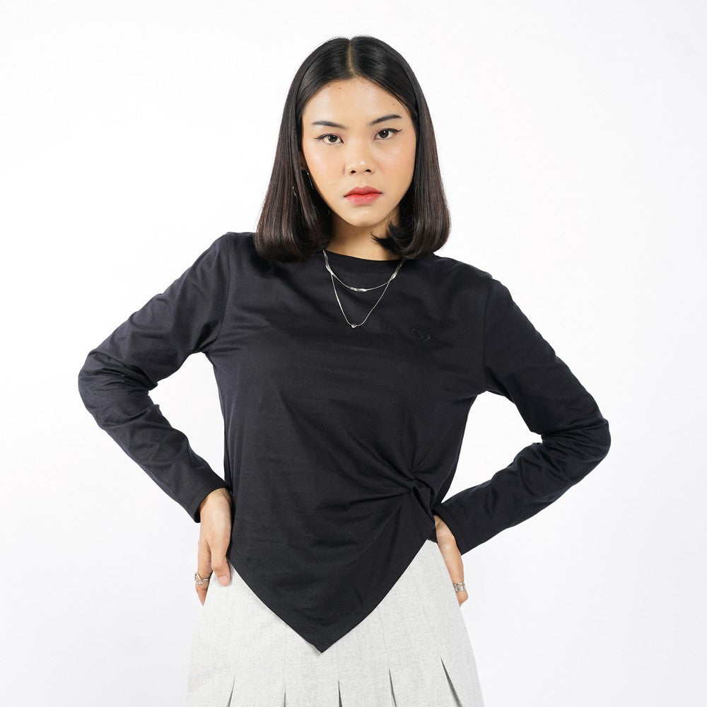 Greenlight Women's T-Shirt Long Sleeve Loose Fit Cotton Twisted Side Emiri C070626