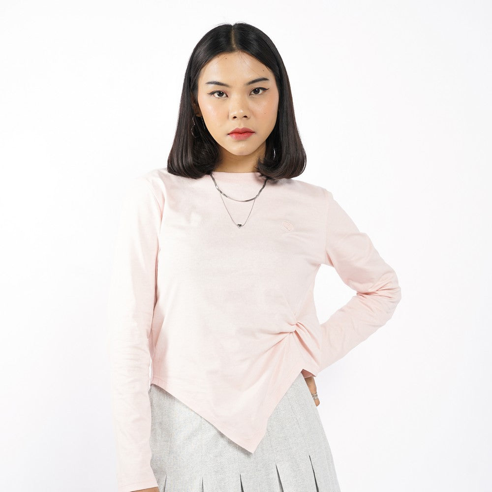 Greenlight Women's T-Shirt Long Sleeve Loose Fit Cotton Twisted Side Emiri C070626
