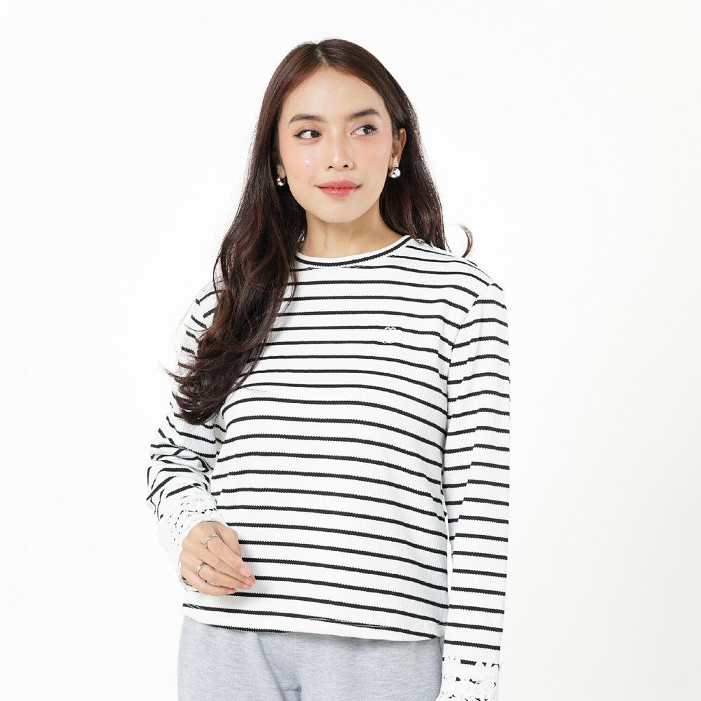 Greenlight Kaos Garis Wanita Lengan Panjang Loose Fit Stripe Tee Vivi HP-070426
